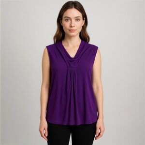 Tiffany & Grey Sleeveless Purple Draped Neck Blouse – Petite XL